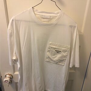 Prada White Short Sleeve Tee with Zipper Pocket Size Large
